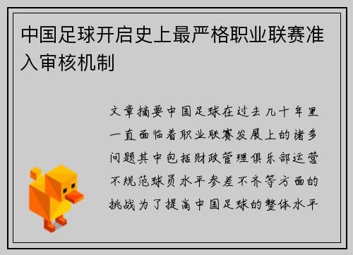 中国足球开启史上最严格职业联赛准入审核机制 中国足球开启史上最严格职业联赛准入审核机制